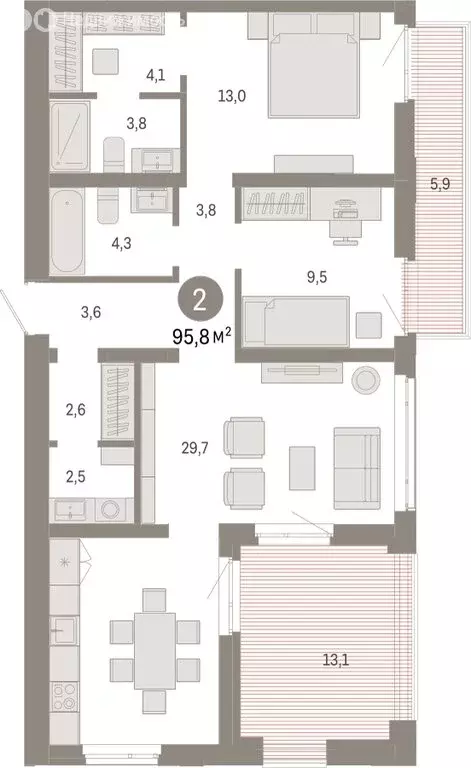 2-комнатная квартира: Тюмень, Ленинский округ (95.77 м) - Фото 1