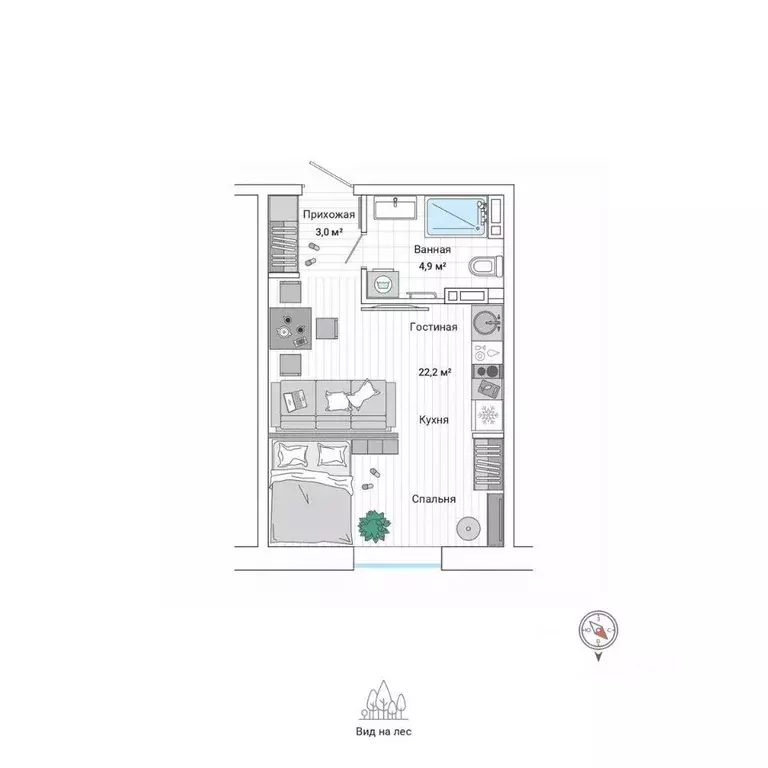 Студия Приморский край, Владивосток ул. Нейбута (29.6 м) - Фото 1