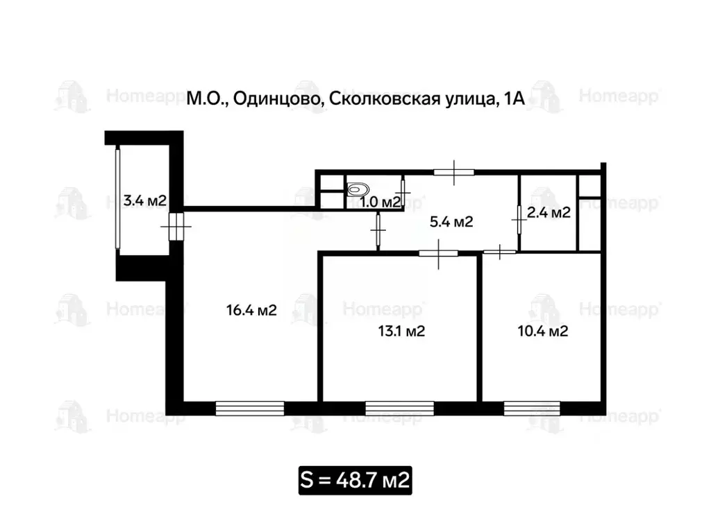 2-к кв. Московская область, Одинцово ул. Сколковская, 1А (48.7 м) - Фото 1