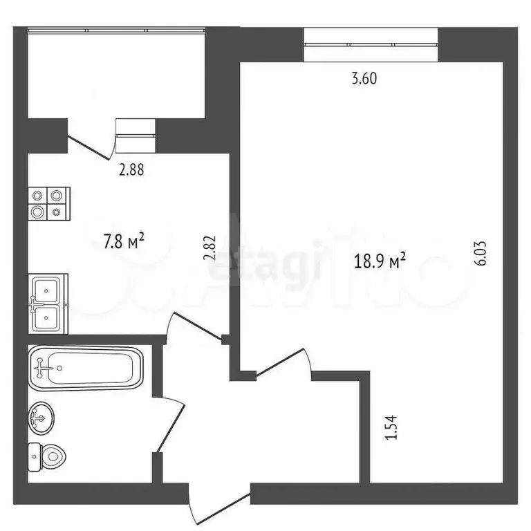 1-к. квартира, 34,8 м, 8/9 эт. - Фото 0
