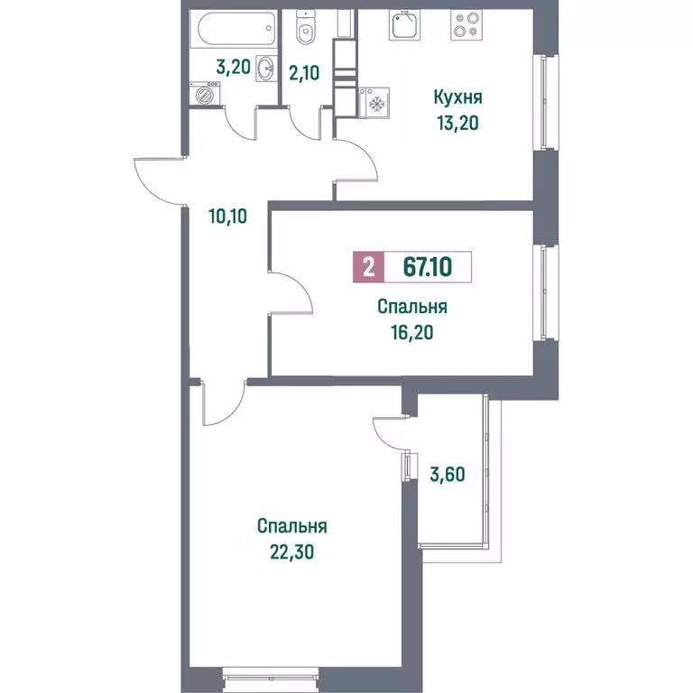 2-комнатная квартира: Мурино, Ручьёвский проспект, 1/24 (67.1 м) - Фото 1