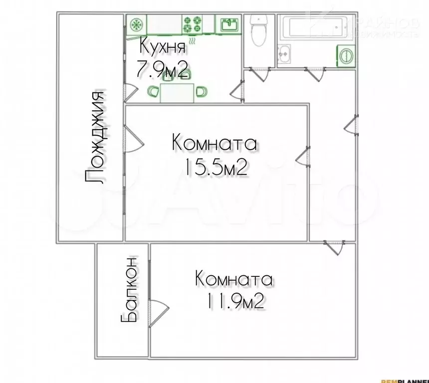 2-к. квартира, 51,4 м, 4/10 эт. - Фото 0