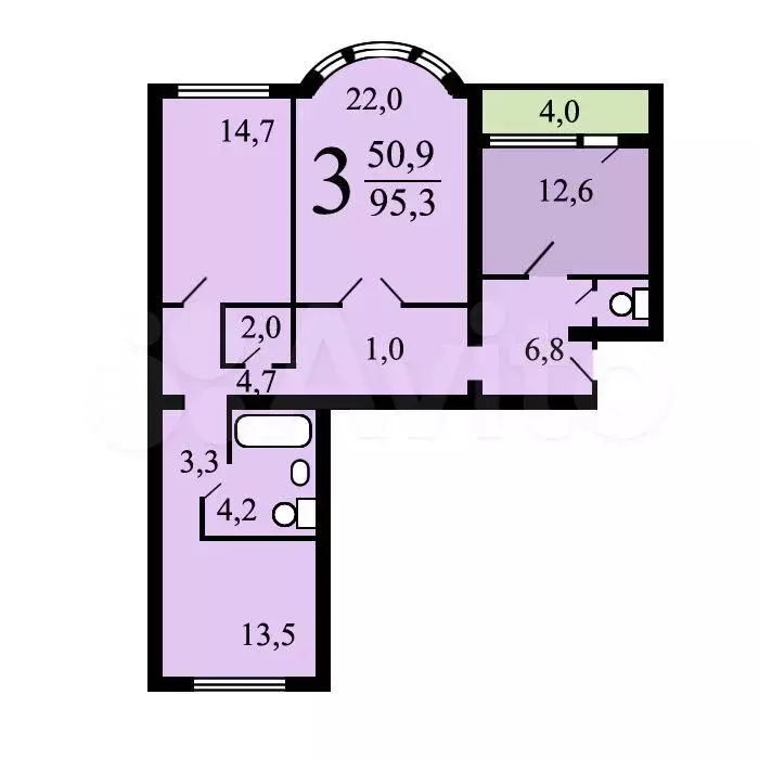 Аукцион: 3-к. квартира, 95,2 м, 13/22 эт. - Фото 0