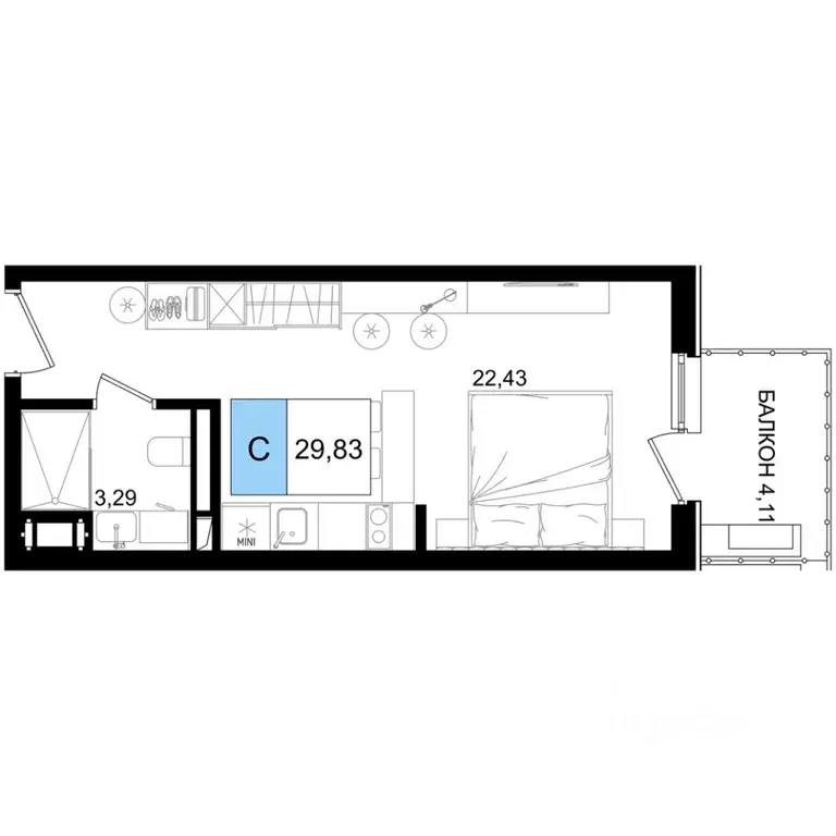 Студия Краснодарский край, Анапа Лучи жилой комплекс (29.83 м) - Фото 1