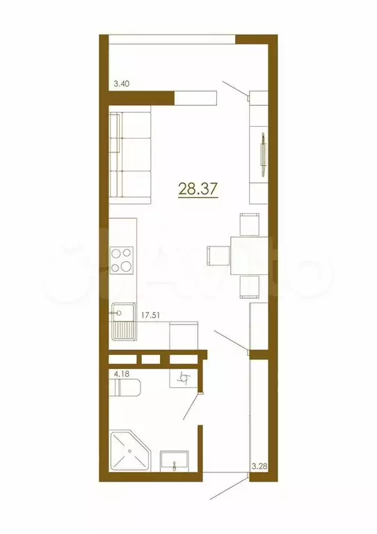 Квартира-студия, 28,4 м, 13/13 эт. - Фото 1
