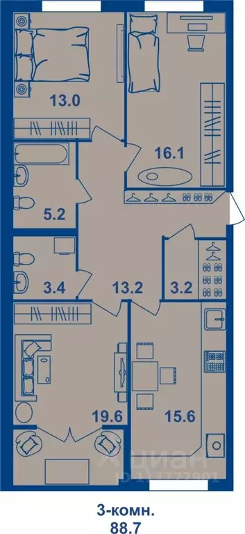 3-к кв. Костромская область, Кострома Магистральная ул., 71 (89.3 м) - Фото 0