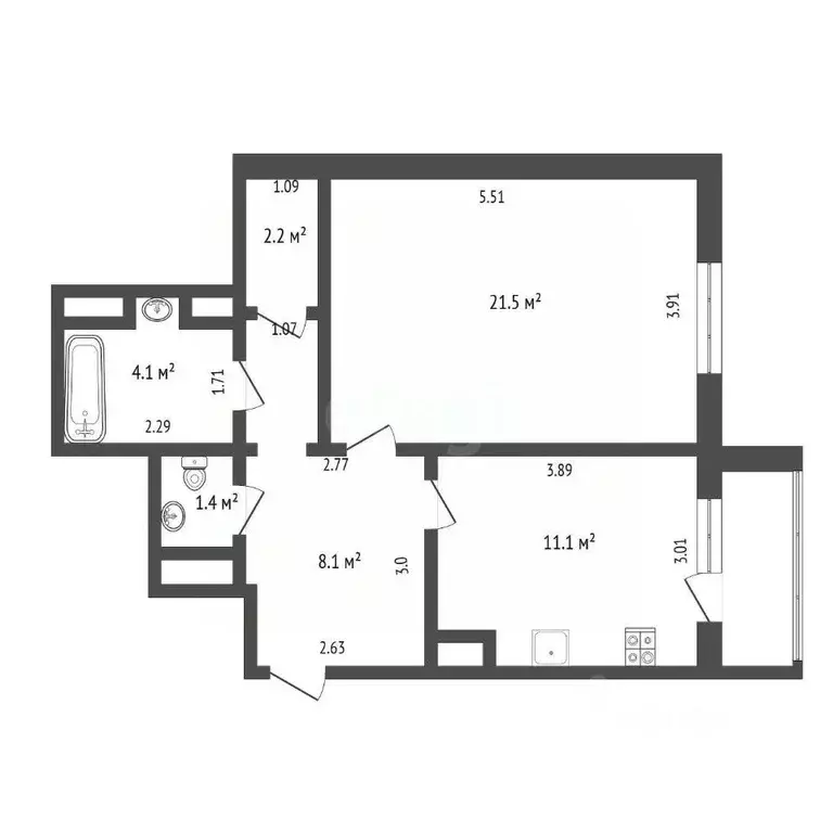 1-к кв. Ямало-Ненецкий АО, Новый Уренгой Оптимистов мкр, 4/2 (50.3 м) - Фото 2