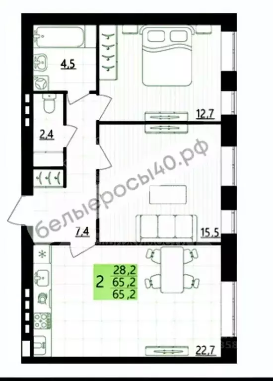 2-к кв. Калужская область, Калуга ул. Белые Росы, 3 (65.2 м) - Фото 1