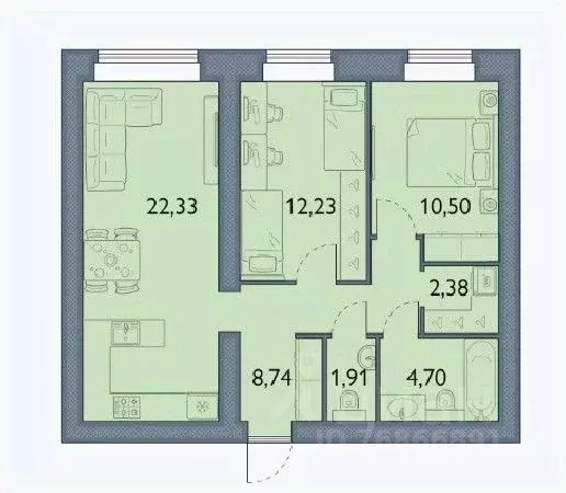 2-к кв. Брянская область, Брянский район, пос. Мичуринский, ... - Фото 1