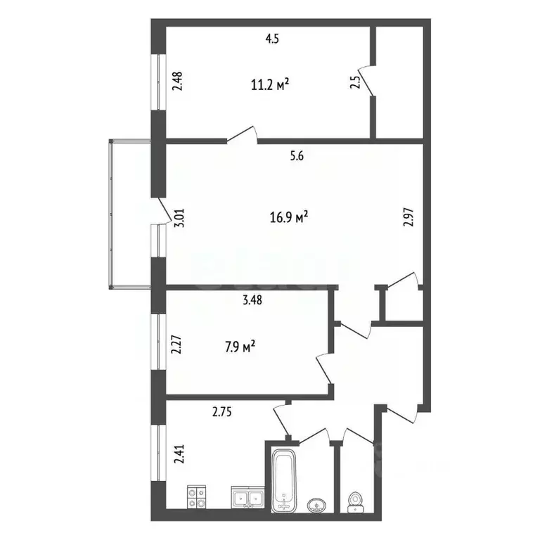 3-к кв. Москва ул. Маршала Тухачевского, 26К2 (53.0 м) - Фото 2