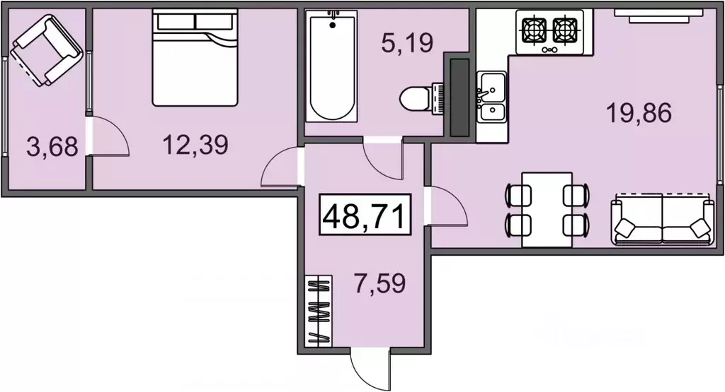 1-к кв. Рязанская область, Рязань проезд 5-й Новый (46.87 м) - Фото 1