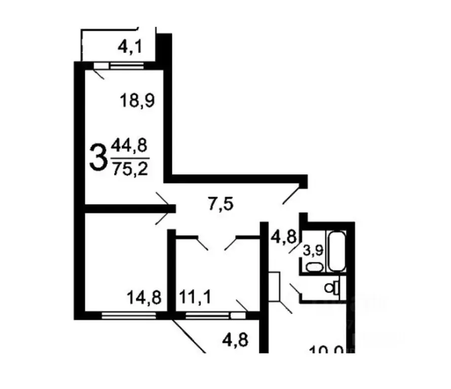 3-к кв. Московская область, Балашиха Кучино мкр, ул. Речная, 15 (76.0 ... - Фото 1