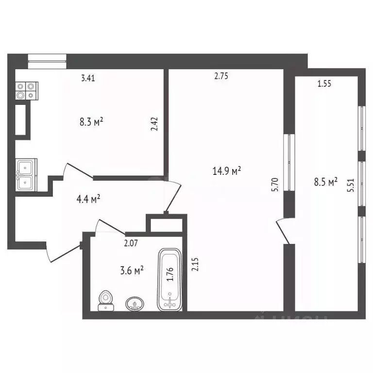 1-к кв. Севастополь ул. Колобова, 18/7 (39.2 м) - Фото 1