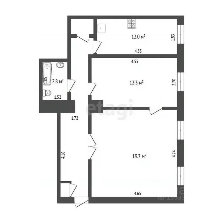 2-к кв. Тюменская область, Тюмень ул. Ленина, 63 (54.6 м) - Фото 1