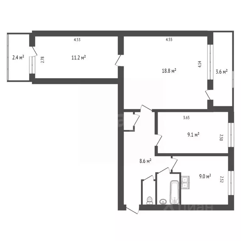 3-к кв. Санкт-Петербург ул. Ленсовета, 73К2 (57.6 м) - Фото 1