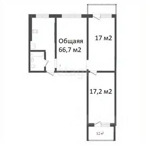 3-к кв. Кемеровская область, Новокузнецк ул. Челюскина, 46 (66.7 м) - Фото 2