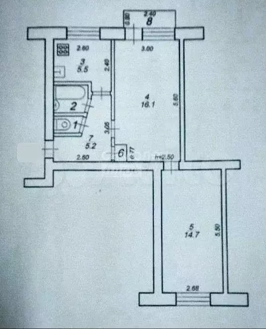 2-к. квартира, 44,9 м, 2/5 эт. - Фото 0