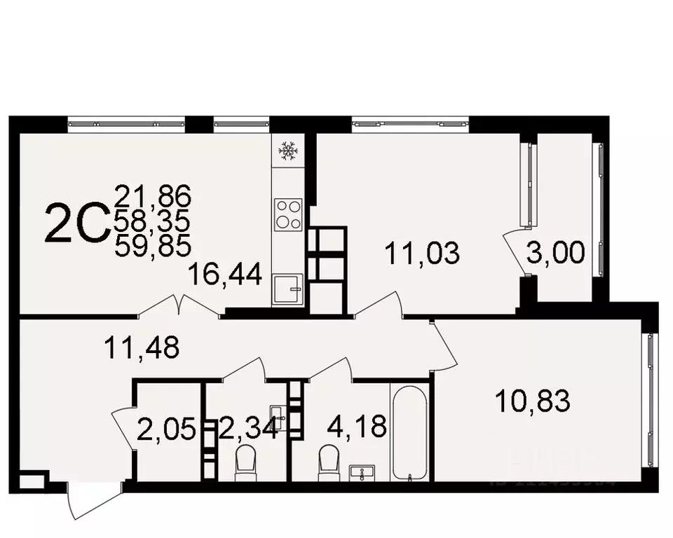 2-к кв. Тульская область, Тула  (58.35 м) - Фото 0