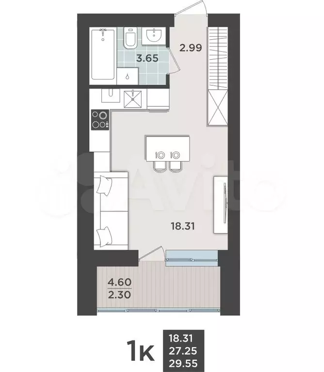 Квартира-студия, 27,3 м, 9/9 эт. - Фото 1