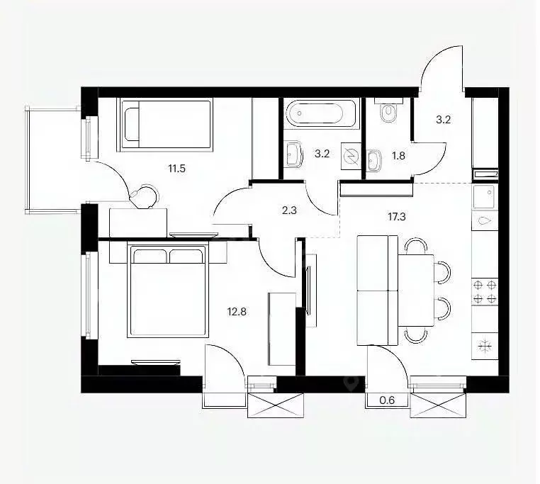 2-к кв. Татарстан, Казань ул. Анаса Тазетдинова, 7к1 (51.4 м) - Фото 1