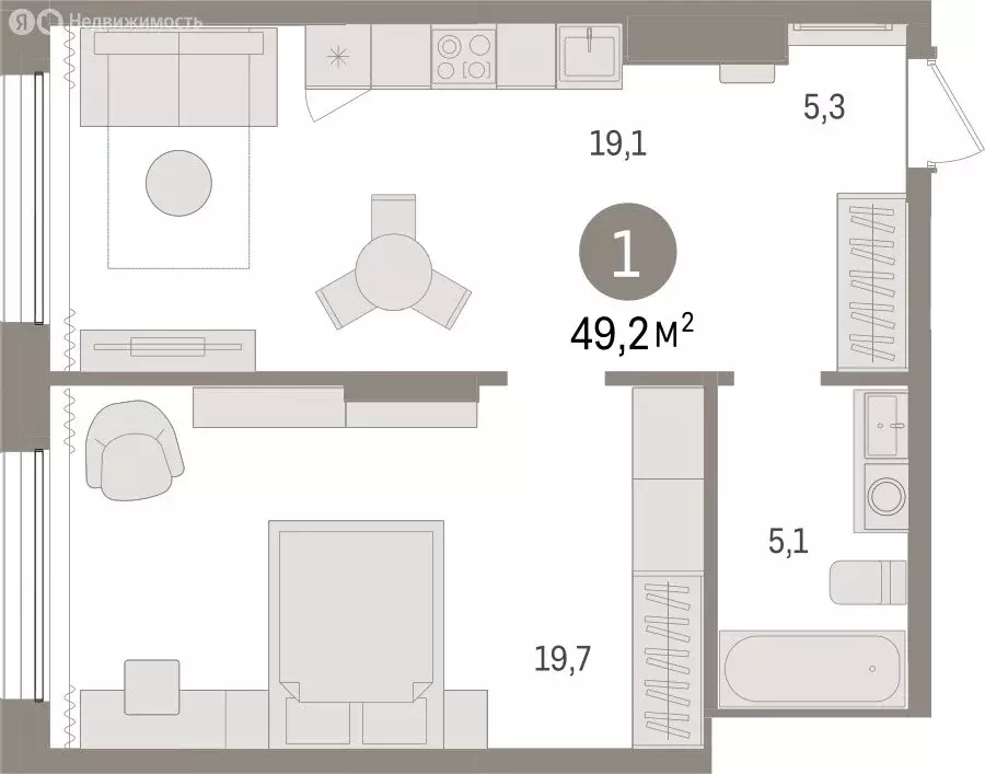 1-комнатная квартира: Тюмень, Краснооктябрьская улица, 4к3 (49.15 м) - Фото 1