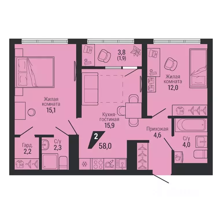 2-к кв. Свердловская область, Екатеринбург Вторчермет жилрайон,  (58.0 ... - Фото 2