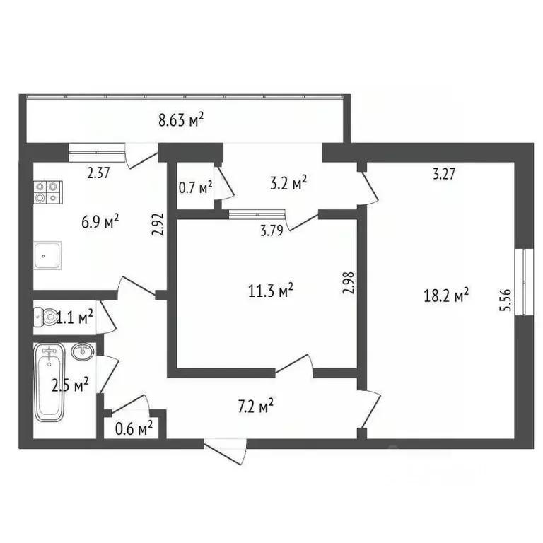 2-к кв. Севастополь ул. Хрусталева, 79 (48.4 м) - Фото 1