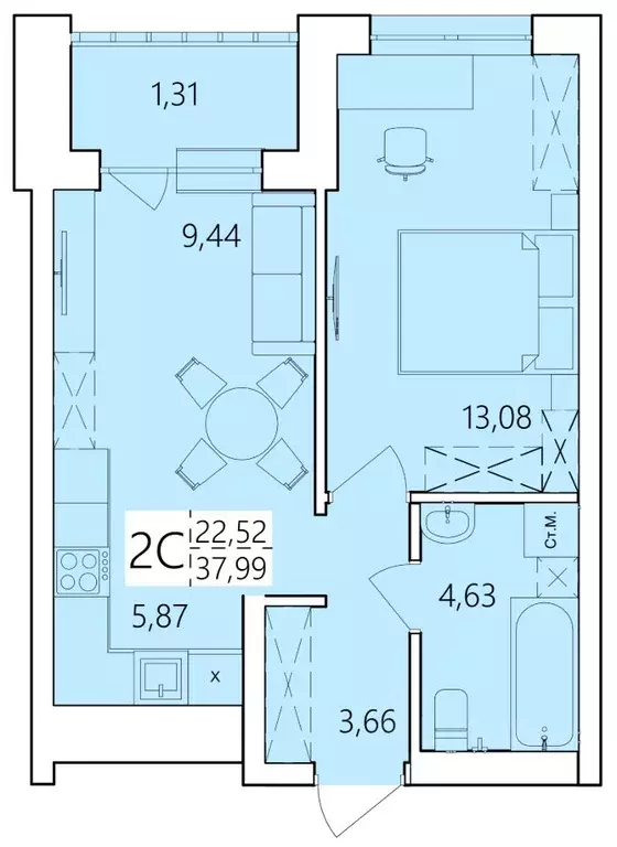 2-к кв. Башкортостан, Уфа ул. Пожарского, 237 (37.99 м) - Фото 1