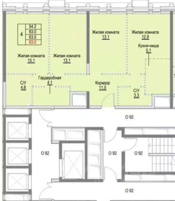 4-к кв. Москва Новоостаповская ул., 16к1 (83.0 м) - Фото 2
