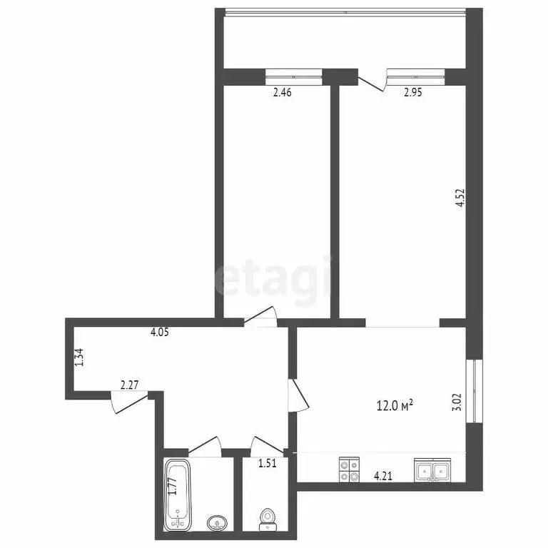 2-комнатная квартира: Ишим, улица Порфирьева, 2 (50.2 м) - Фото 1