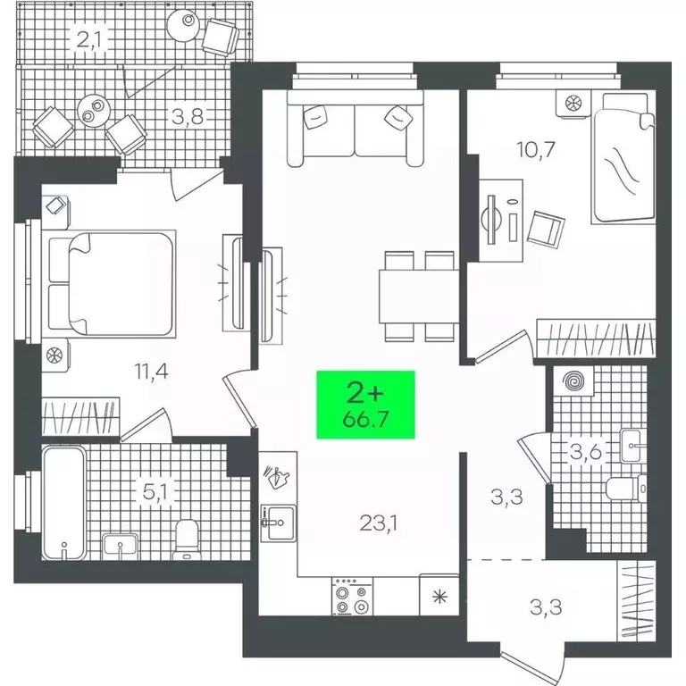 2-к кв. Тюменская область, Тюмень ул. Василия Малкова, 15 (66.79 м) - Фото 0