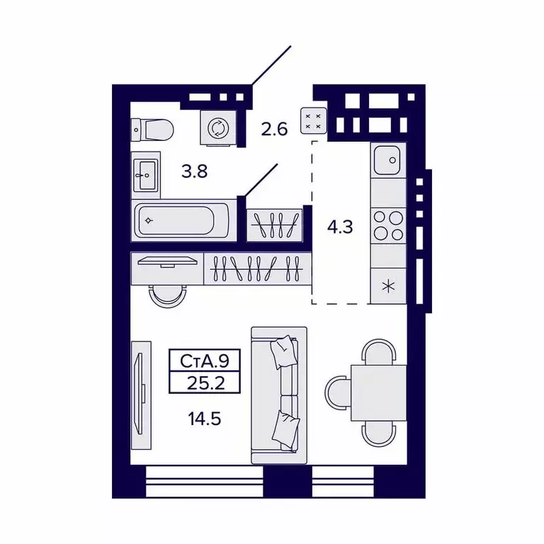 Квартира-студия: Новосибирск, 18-й Бронный переулок, 16 (25.2 м) - Фото 1