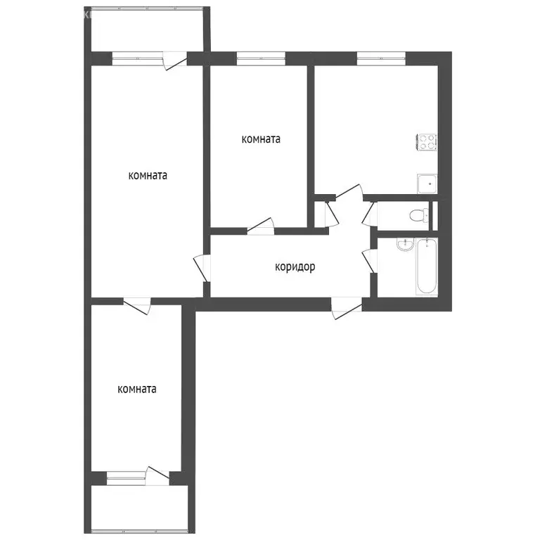3-комнатная квартира: Тобольск, 6-й микрорайон, 17 (59 м) - Фото 2