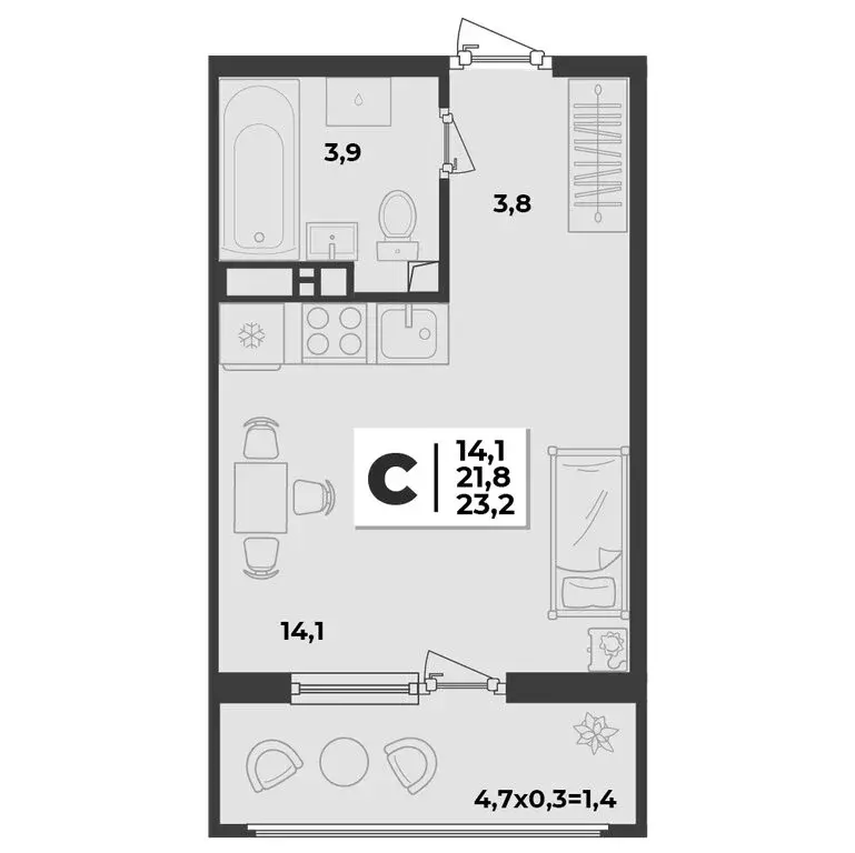 1-комнатная квартира: Краснодар (23.2 м) - Фото 0