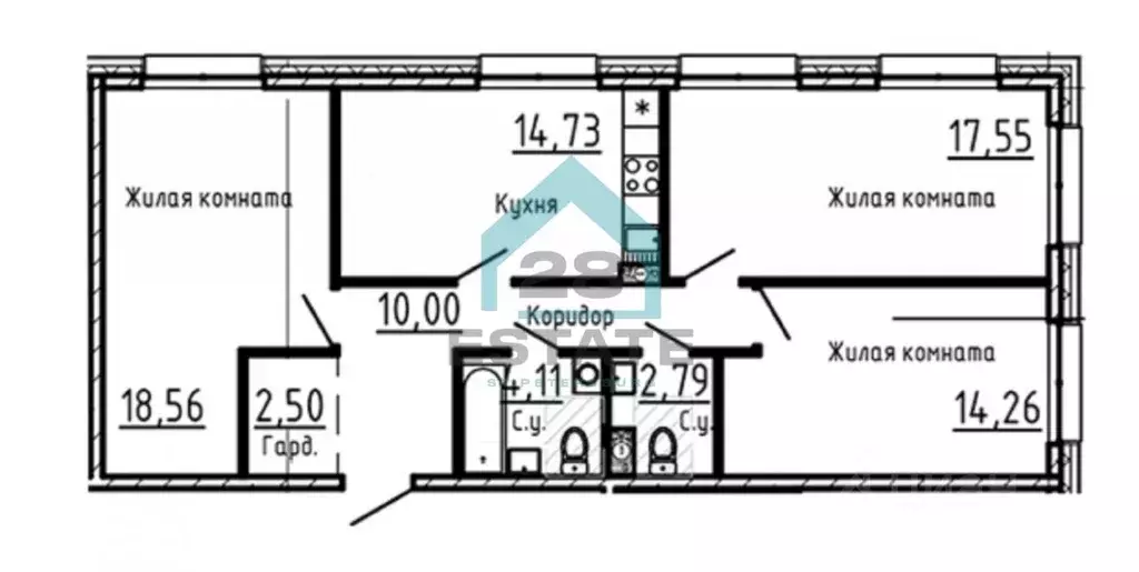 3-к кв. Санкт-Петербург ул. Александра Блока, 10 (84.5 м) - Фото 1