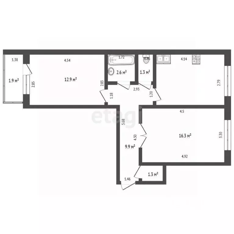 2-к кв. Башкортостан, Стерлитамак Коммунистическая ул., 110 (55.9 м) - Фото 1