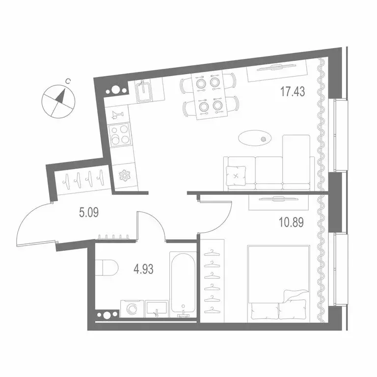 1-комнатная квартира: Санкт-Петербург, Матисов остров (38.34 м) - Фото 1
