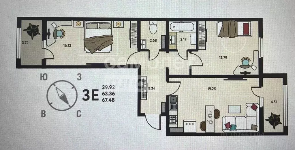 2-к кв. Липецкая область, Липецк ул. Механизаторов, 15А/3 (67.48 м) - Фото 1