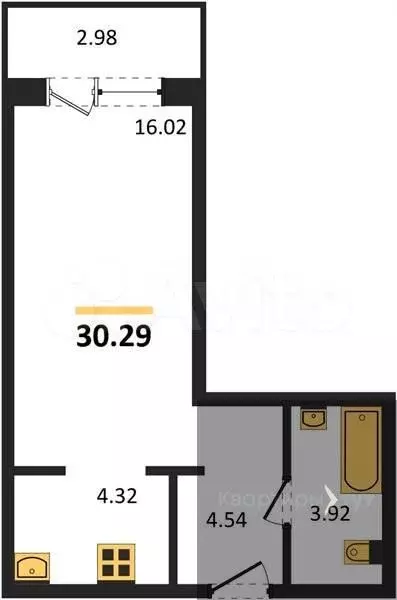 Квартира-студия, 30,3 м, 2/19 эт. - Фото 0
