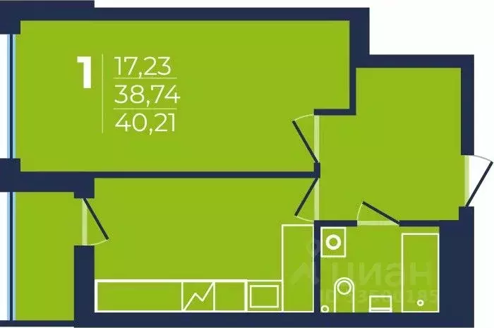 1-к кв. Башкортостан, Уфа просп. Дружбы Народов, 51 (40.3 м) - Фото 1