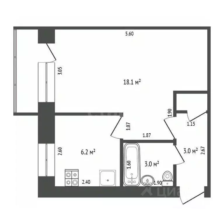 1-к кв. Кемеровская область, Кемерово ул. 9 Января, 12 (32.0 м) - Фото 1