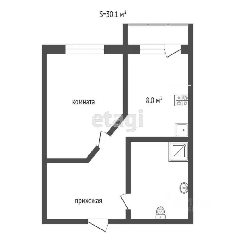 1-к кв. Коми, Ухта Тиманская ул., 8 (30.1 м) - Фото 1
