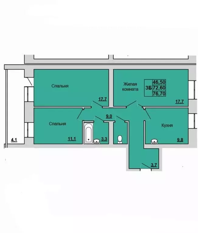 3-комнатная квартира: Абакан, микрорайон Арбан, ЖК Арена Парк (76.7 м) - Фото 1