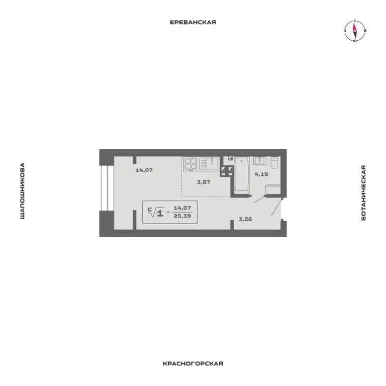 1-к кв. Новосибирская область, Новосибирск Аэропорт мкр,  (25.39 м) - Фото 0