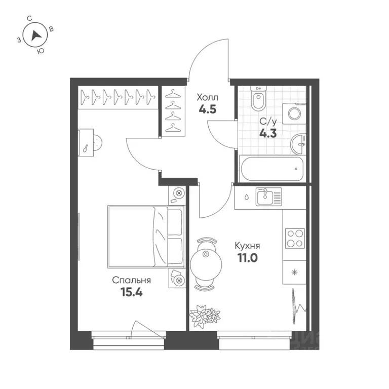 1-к кв. Свердловская область, Екатеринбург Солнечный жилрайон,  (35.2 ... - Фото 1