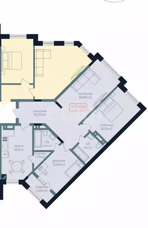 3-комнатная квартира: Каспийск, улица Сулеймана Эфендиева, 25 (98 м) - Фото 1