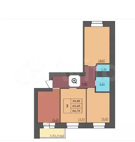 3-к. квартира, 67 м, 6/9 эт. - Фото 0