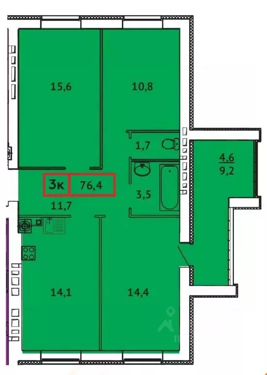 3-к кв. Ивановская область, Иваново Майские зори-4 жилой комплекс ... - Фото 1