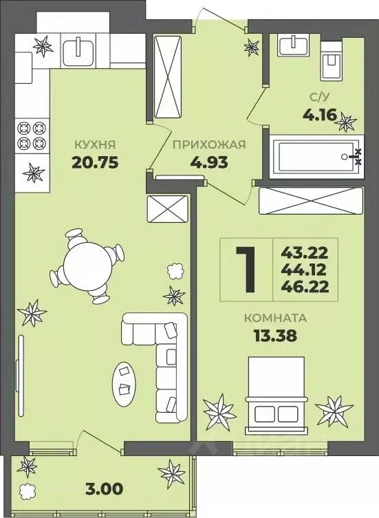 1-к кв. Калининградская область, Калининград ул. Генерала Толстикова, ... - Фото 1