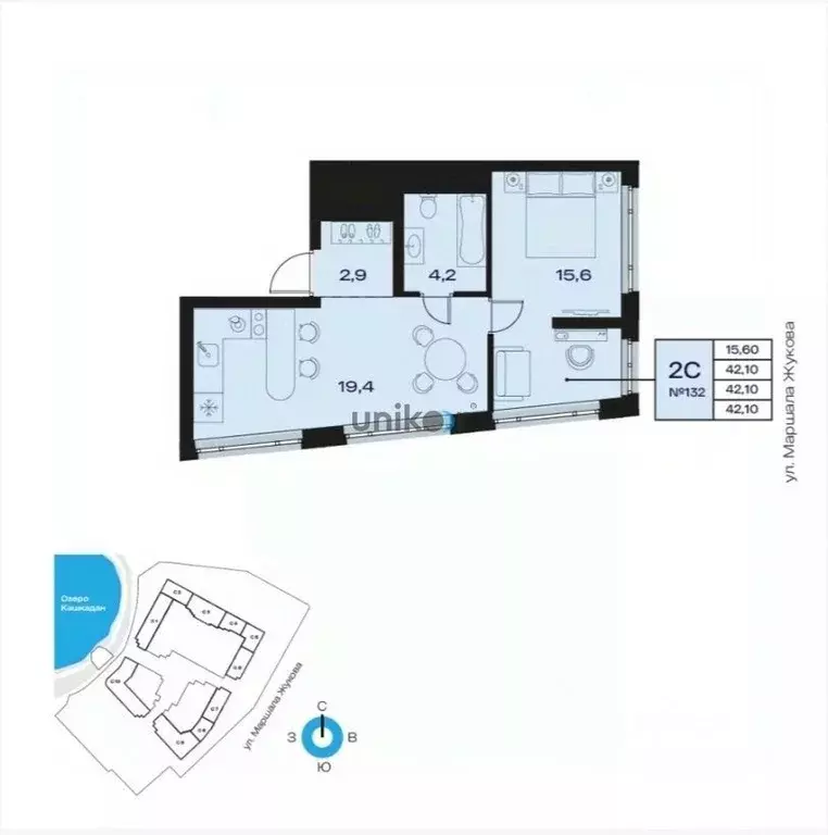 2-к кв. Башкортостан, Уфа Косогорная ул., 183Б (42.1 м) - Фото 0
